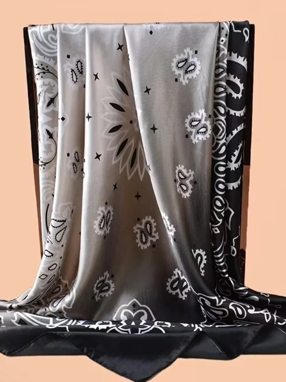 Ombre Paisley Scarf - Black & Taupe